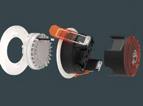 Ansell Lighting has unveiled what it says is the industry’s first modular fire-rated downlight whose light engine can be easily replaced. The Prism Pro XM,