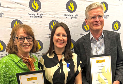 Two Recolight executives have been recognised with honorary fellowships by the Society of Light & Lighting in an unprecedented year in which two of the honours were awarded for the first time in 67 years. Recolight CEO Nigel Harvey and marketing and communications manager Suzanne Castine received their honorary fellowships at Cibse’s headquarters in London last night.