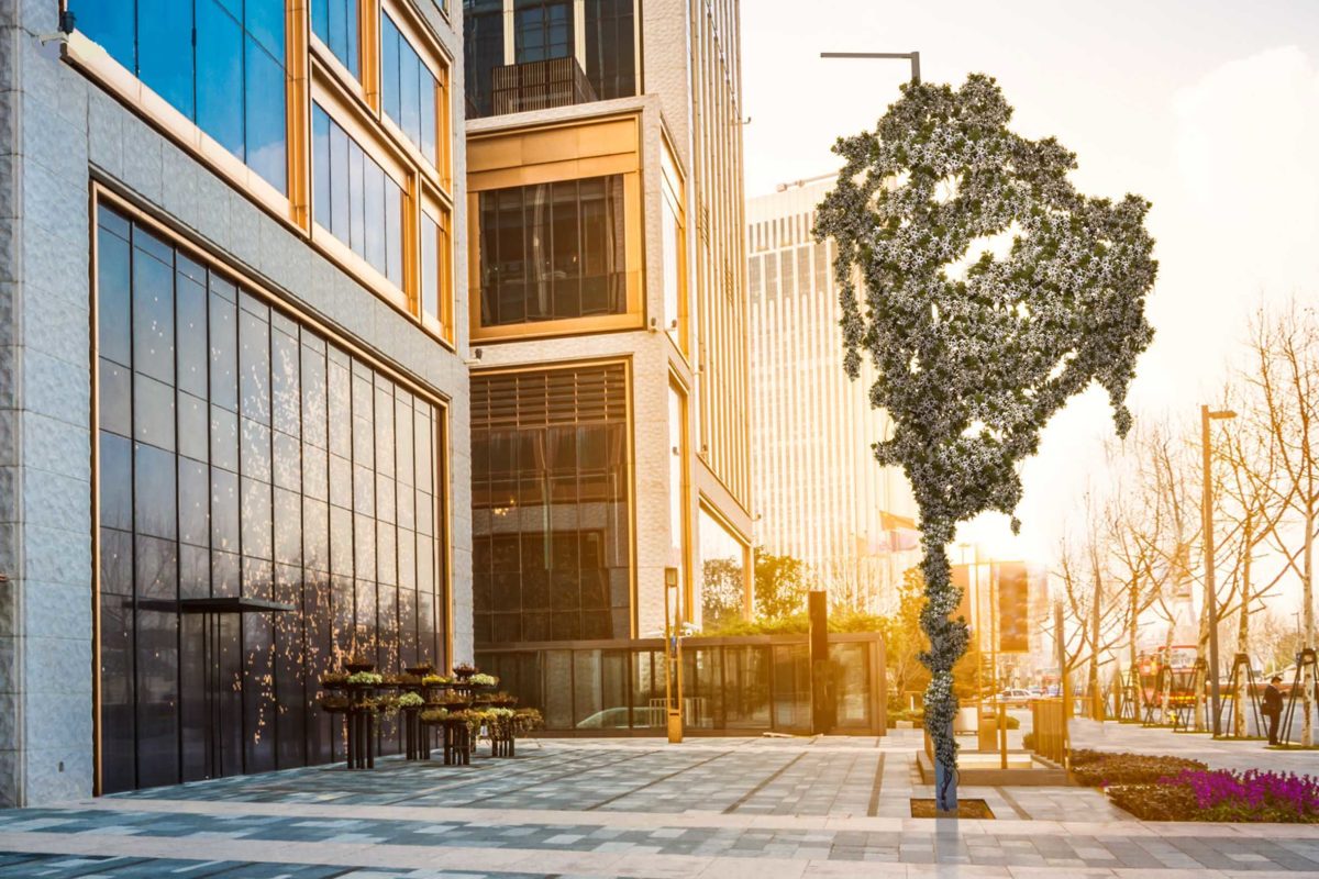 a combined lamp post and tree