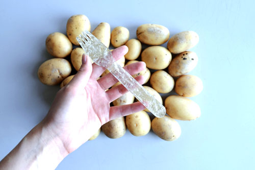 potatoes and a fork made from potato starch