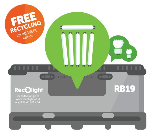 Recolight RB19 lamp container - free collections and free recycling