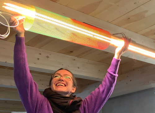A co-working space in Düsseldorf features upcycled and reused luminaires in an imaginative scheme by acclaimed Belgian lighting designer Sabine De Shutter.