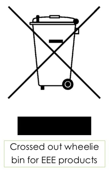 crossed out wheelie bin symbol for EEE products